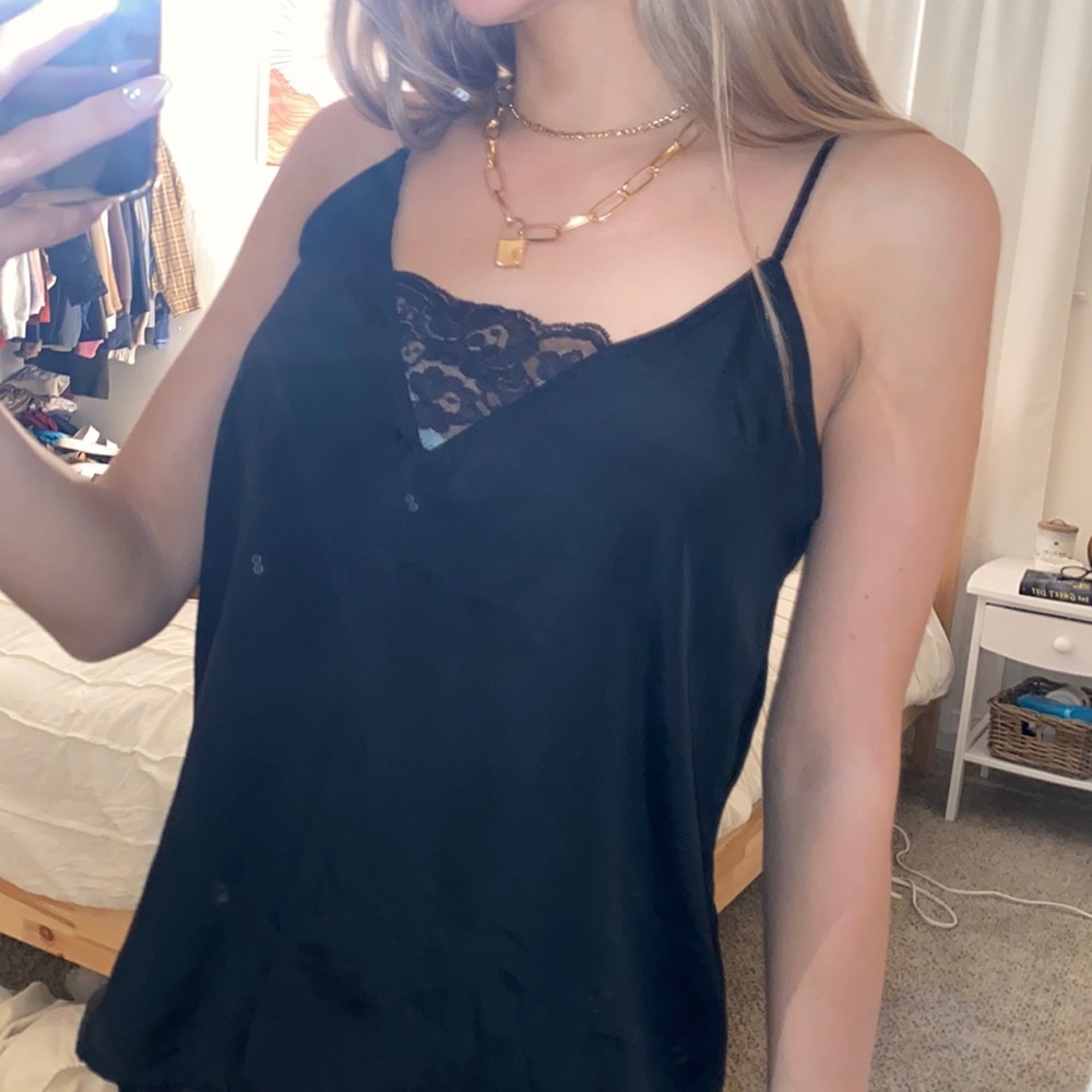 black satin silk lace tank top sexy night out